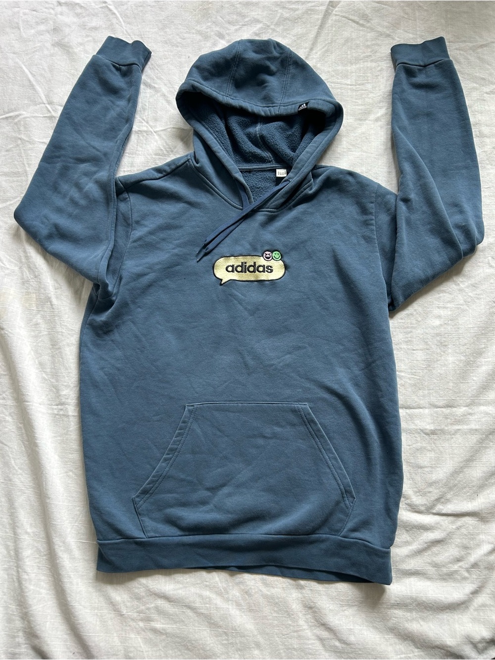 Adidas Optimoticons Graphic Hoodie Pullover Sweatshirt Steel Blue Mens L